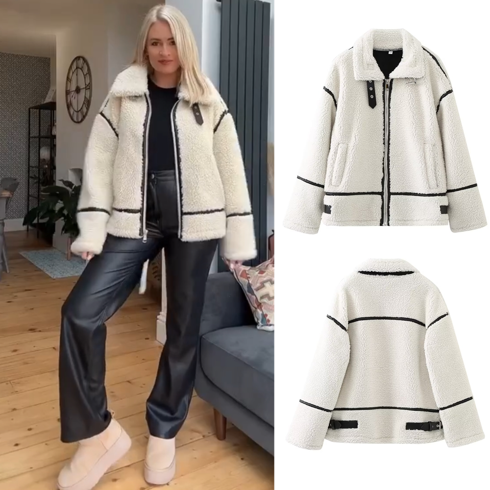 SOLÈNE — Veste Contrastée en Laine d’Agneau