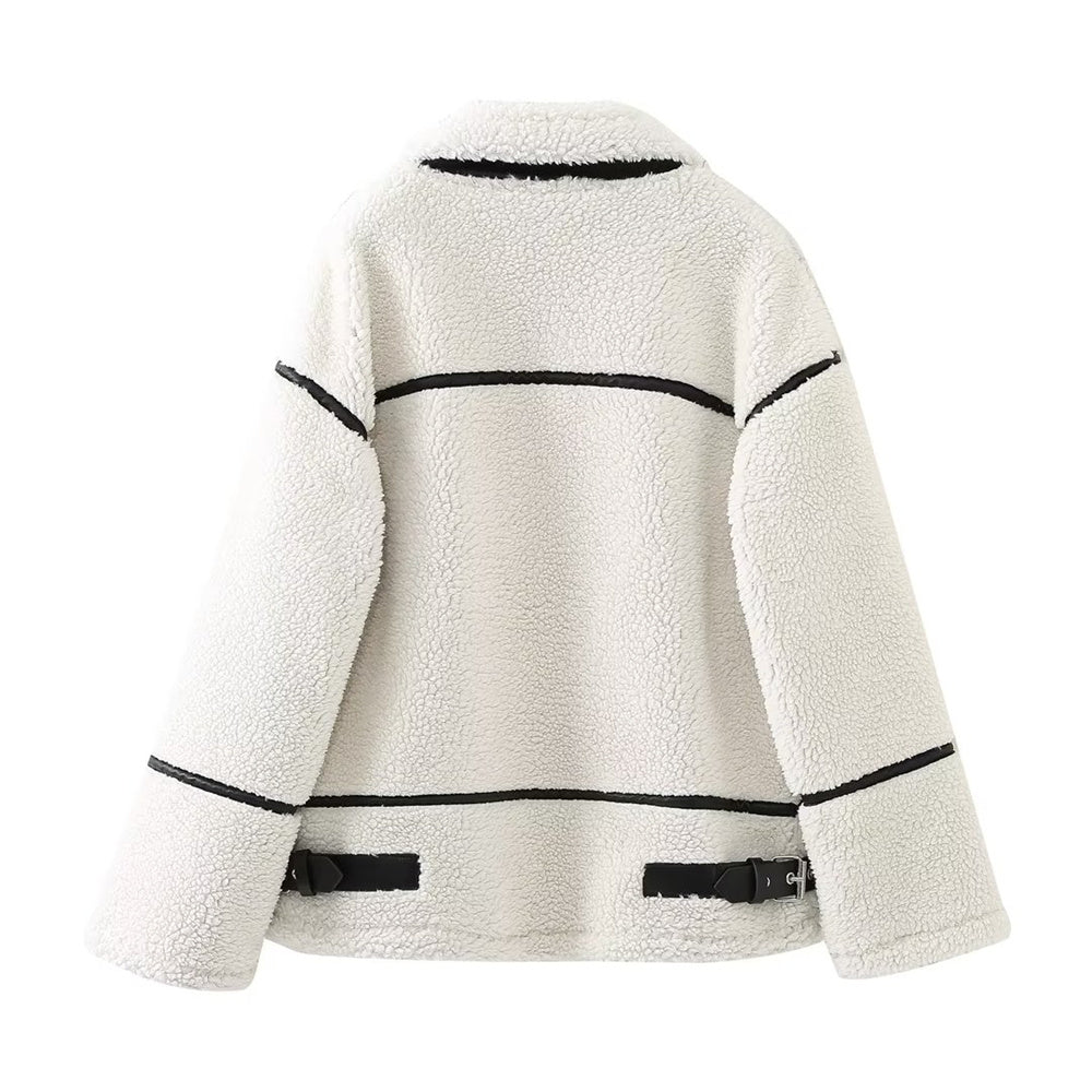 SOLÈNE — Veste Contrastée en Laine d’Agneau