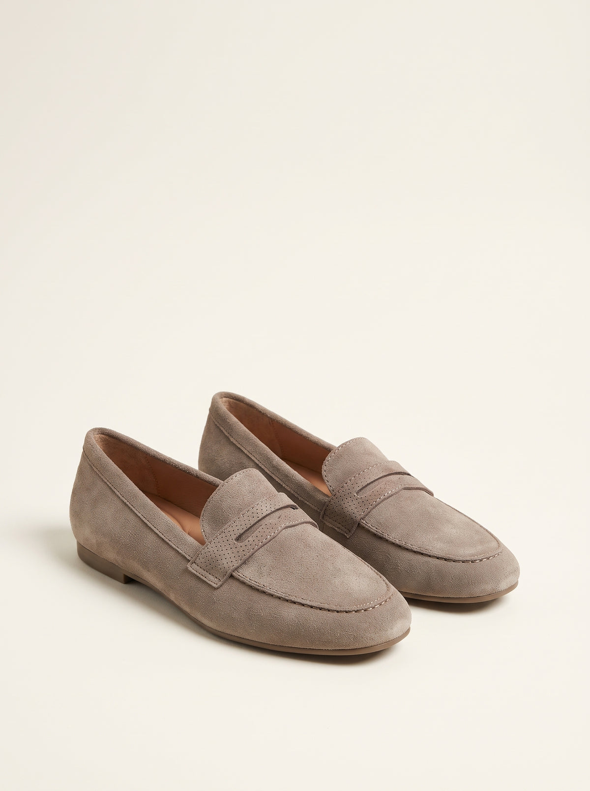 Adira Square-Toe Faux Suede Loafers — Gray