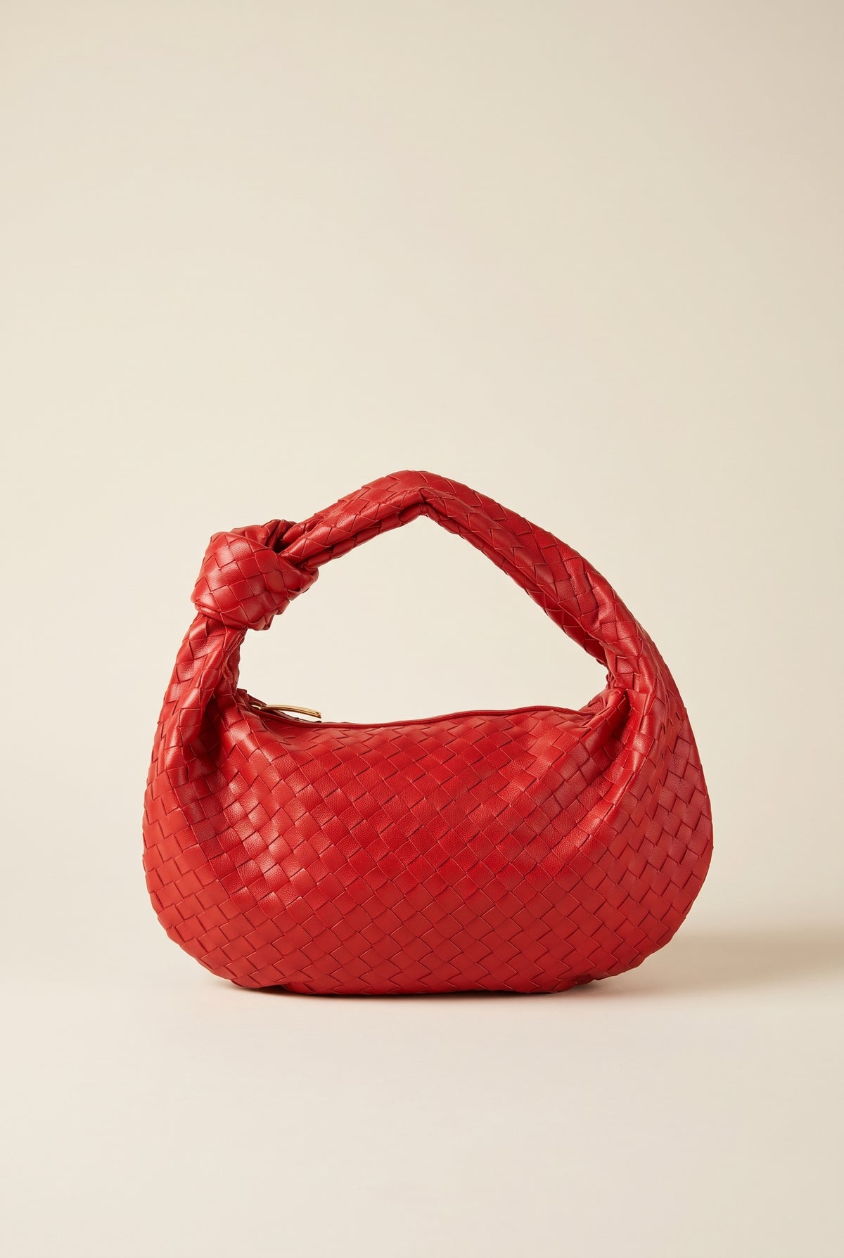 Medium Woven Bag with Leather Details — Red