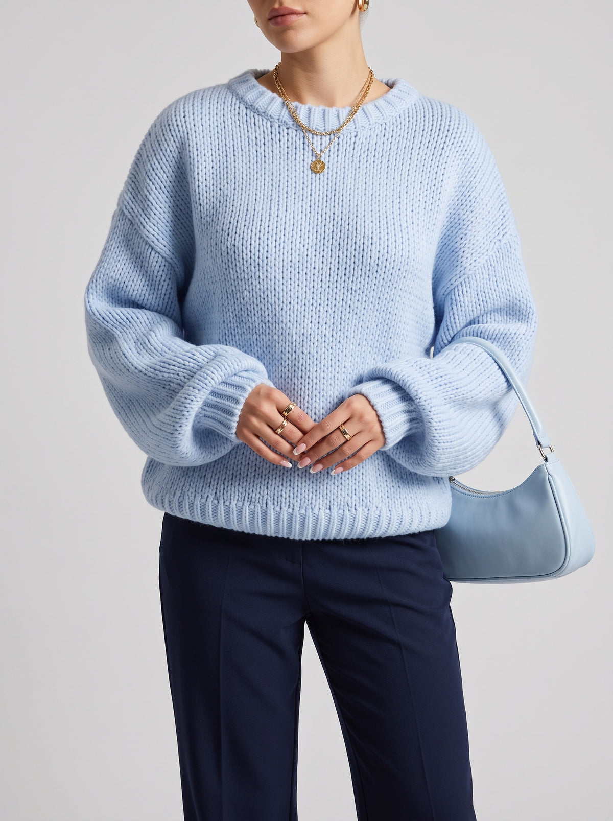 Amanda Crew Neck Cape Jumper - Blue