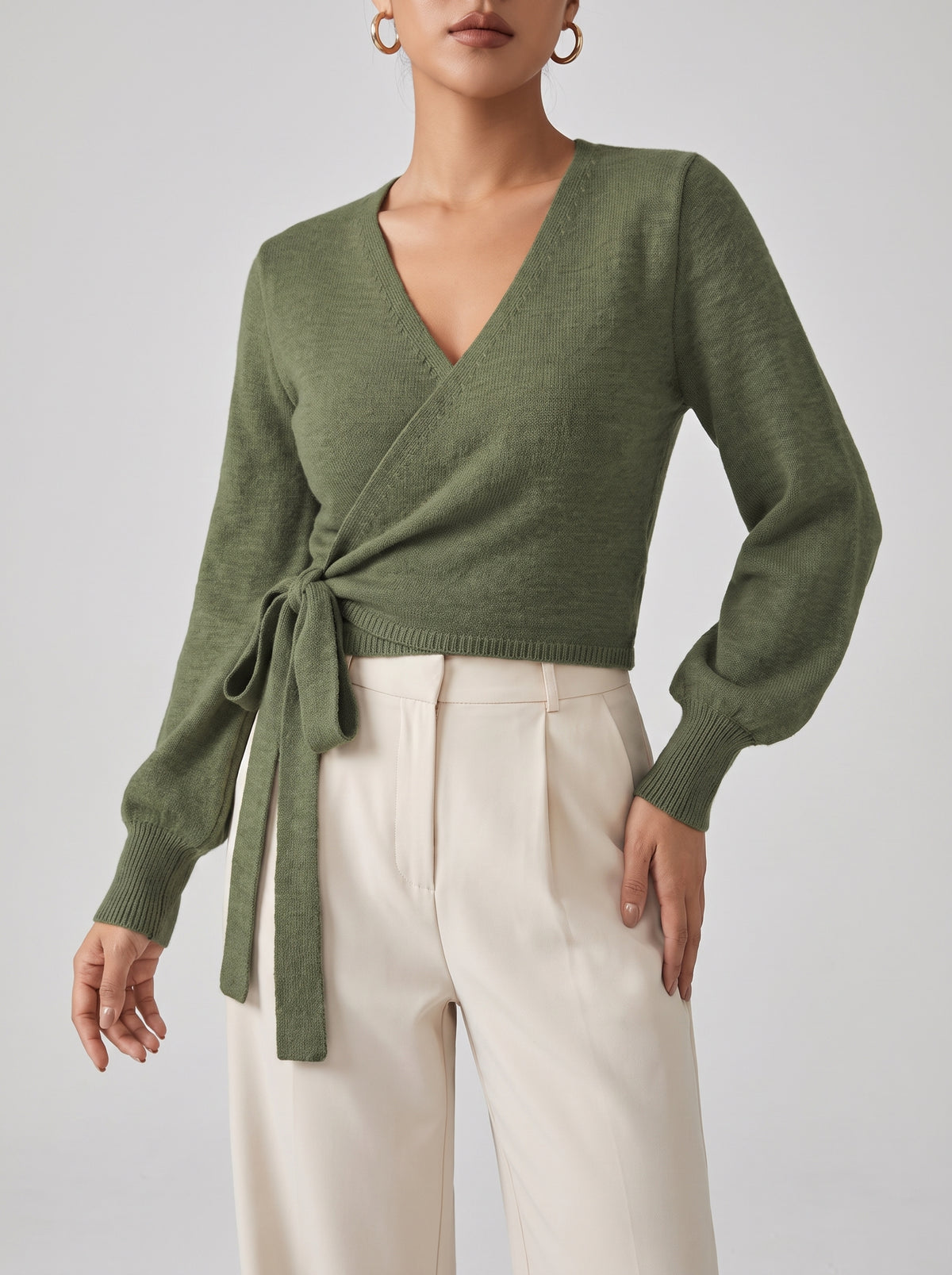 Diana Open-Front Knit Cardigan — Green