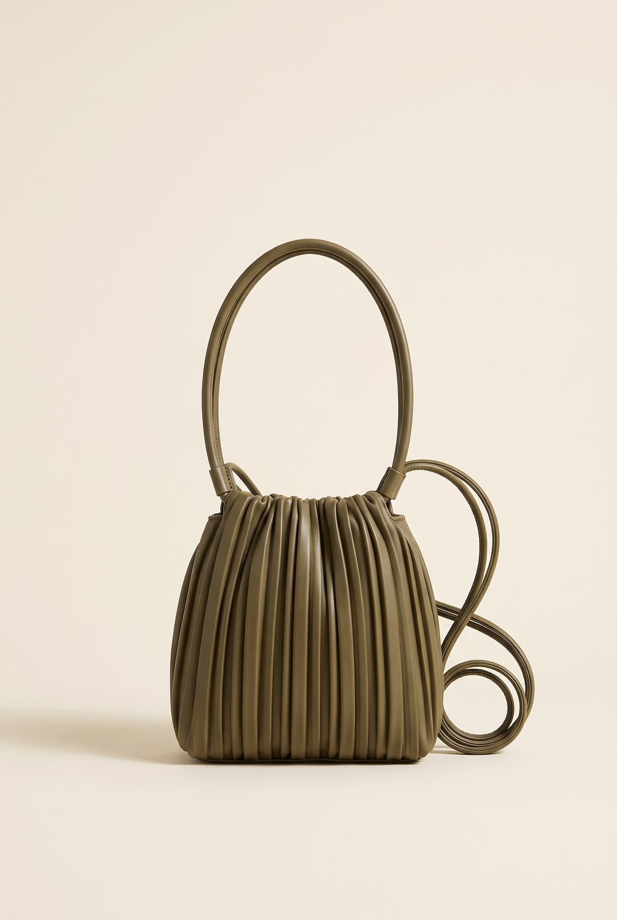Bianca Pleated Faux Leather Mini Shoulder Bag — Military Green