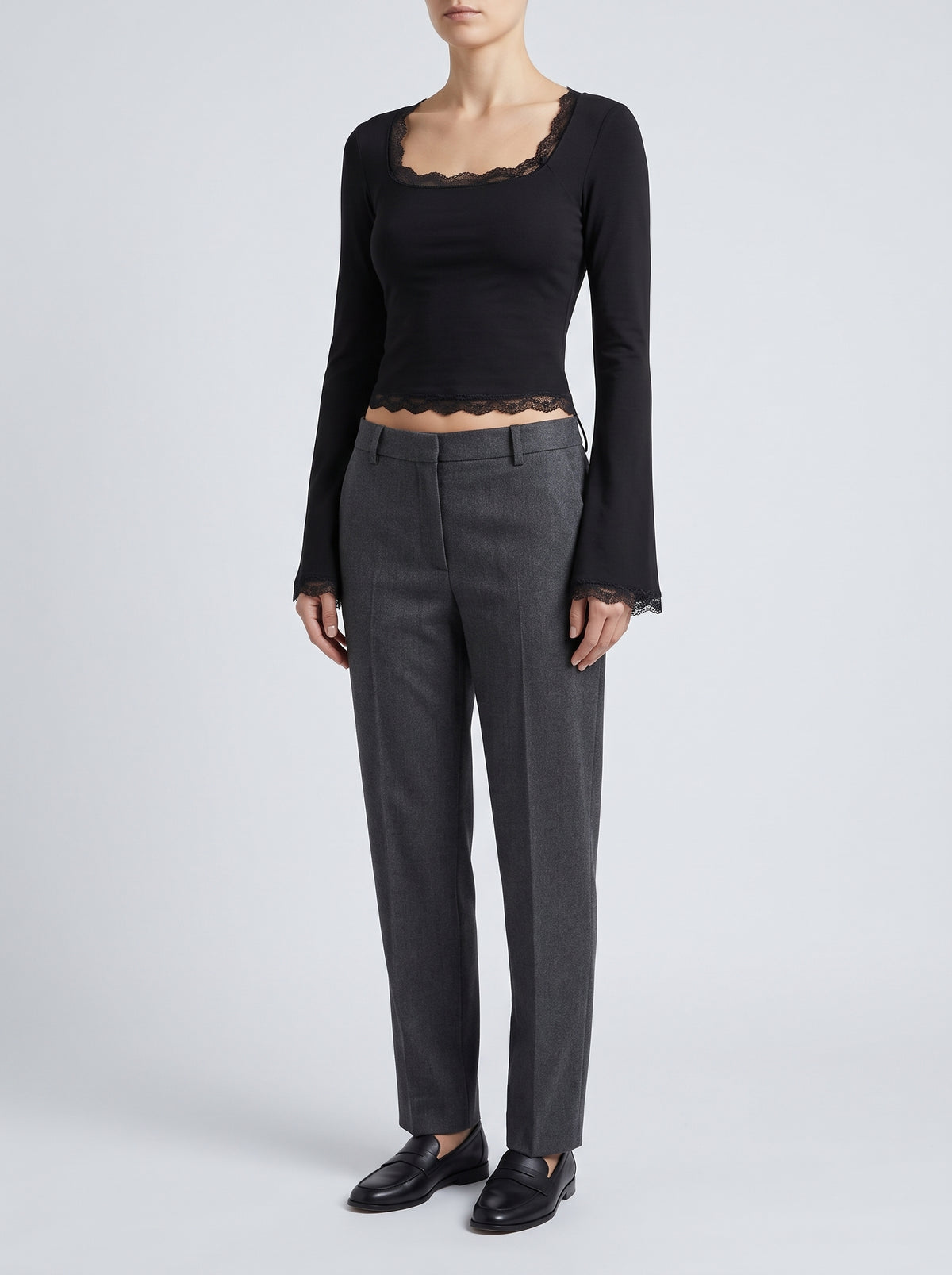 Jackie Square-Neck Lace Blouse - Black