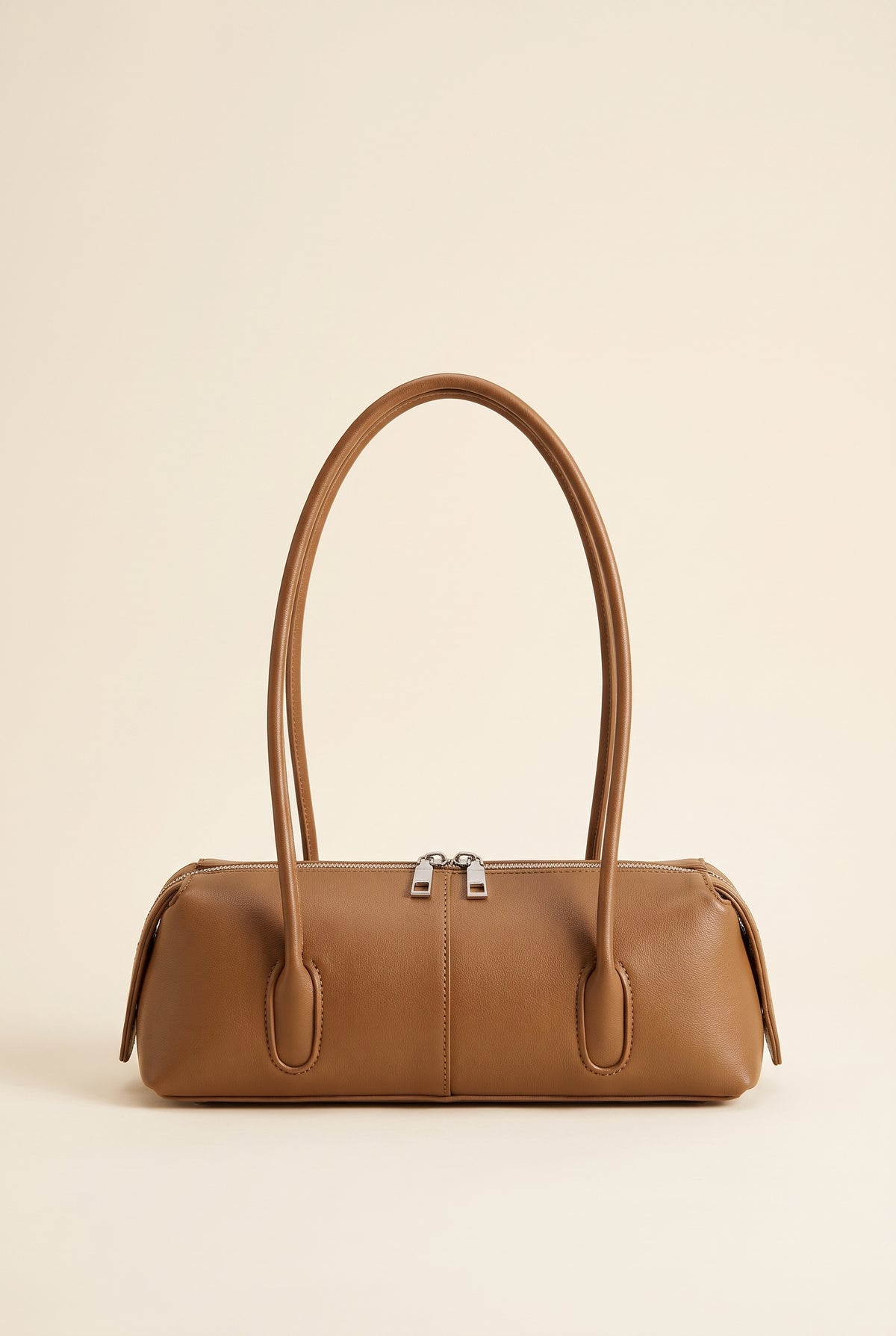 Beatrice Retro Faux Suede Shoulder Bag — Brown