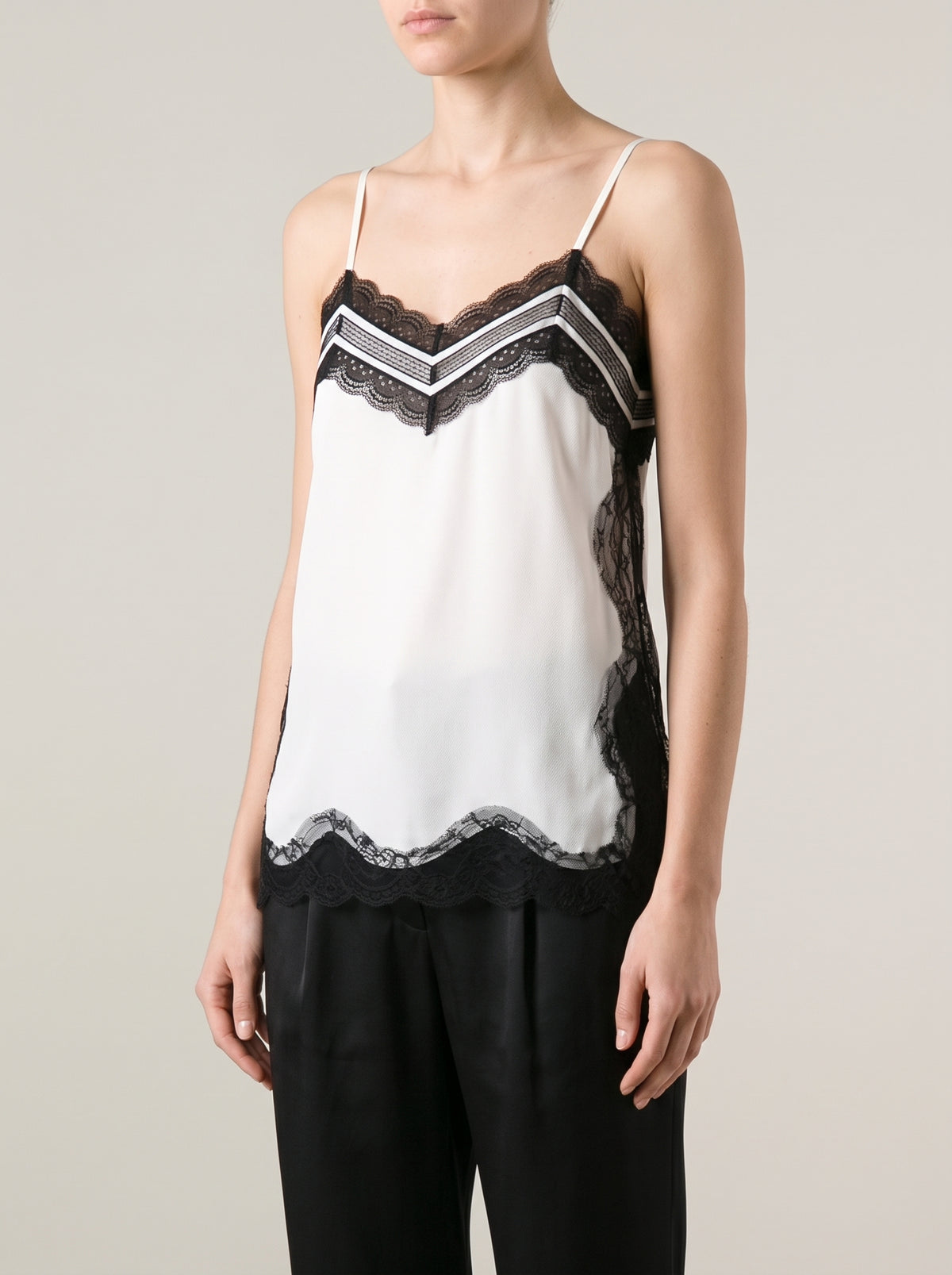 Sia Lace-Trim Camisole — Black/White