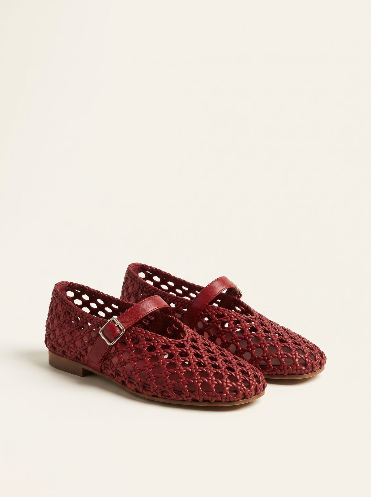 Bianca Woven Cutout Flat Sandals — Burgundy