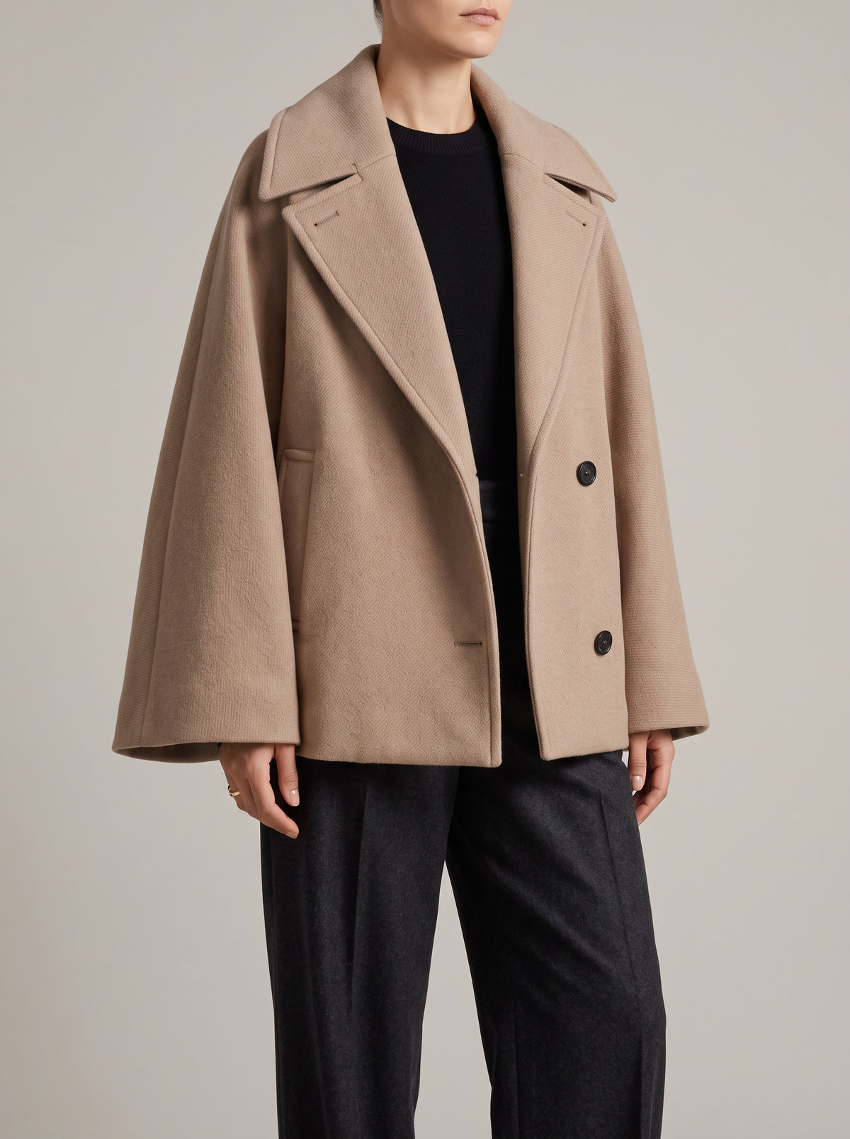 Yalena Relaxed Coat with Tailored Collar — Beige