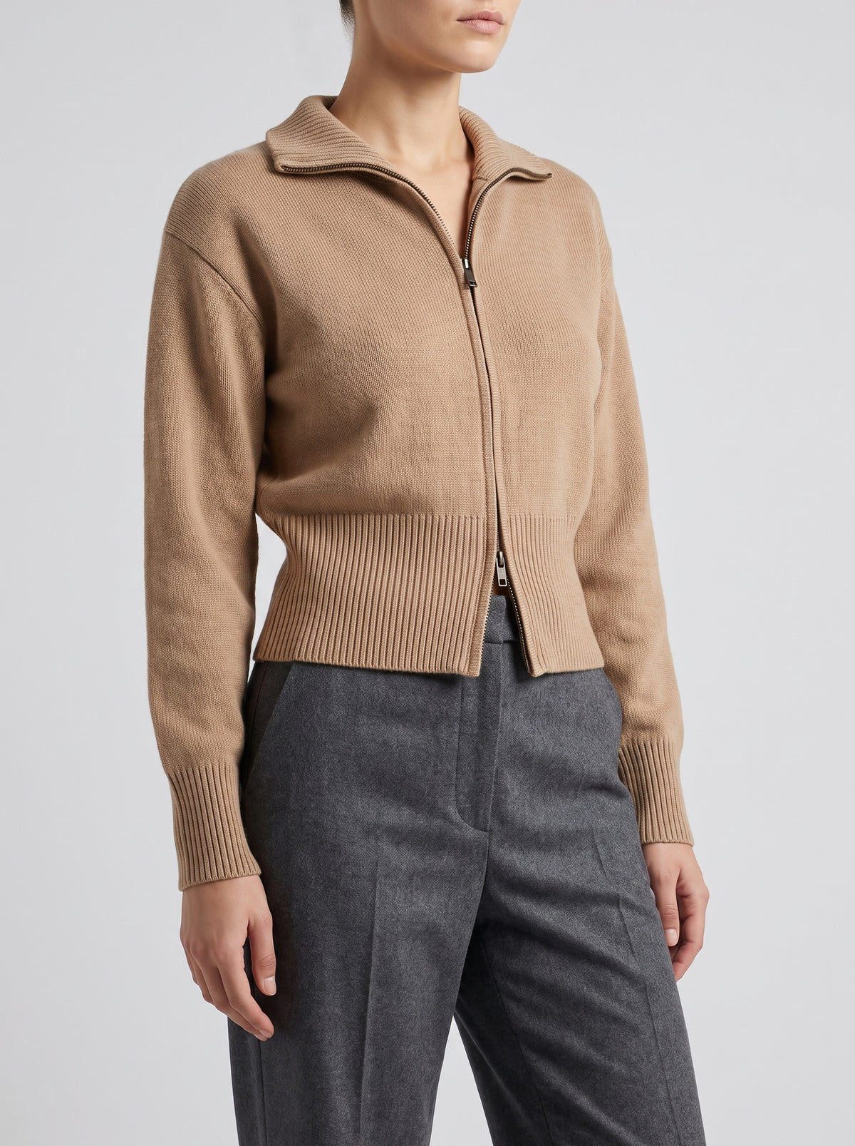 Klea Fitted Long-Sleeve Knit Cardigan — Brown