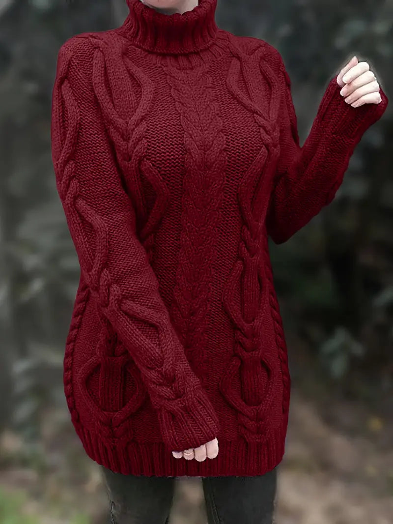 MADELEINE — Robe à Col Roulé en Maille Torsadée