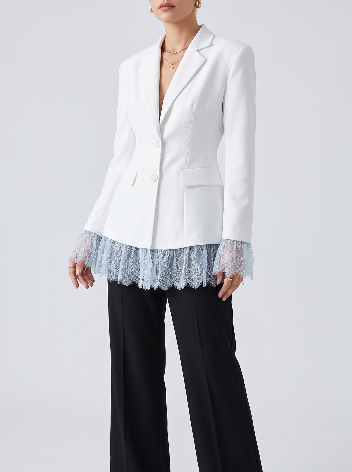 Joanna Lace Detail Blazer - White