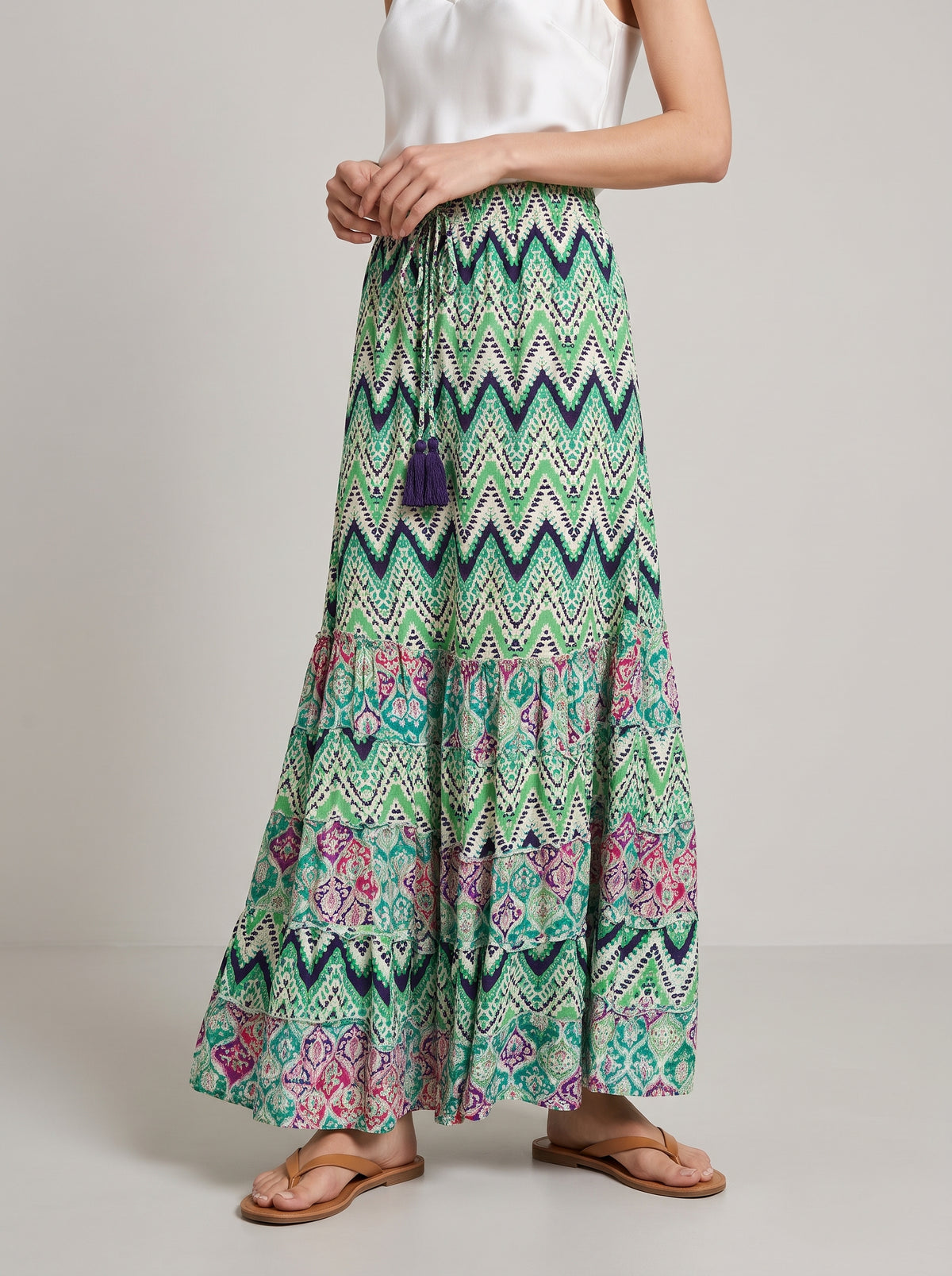 Celeste Boho Floral Ruffle Skirt — Green
