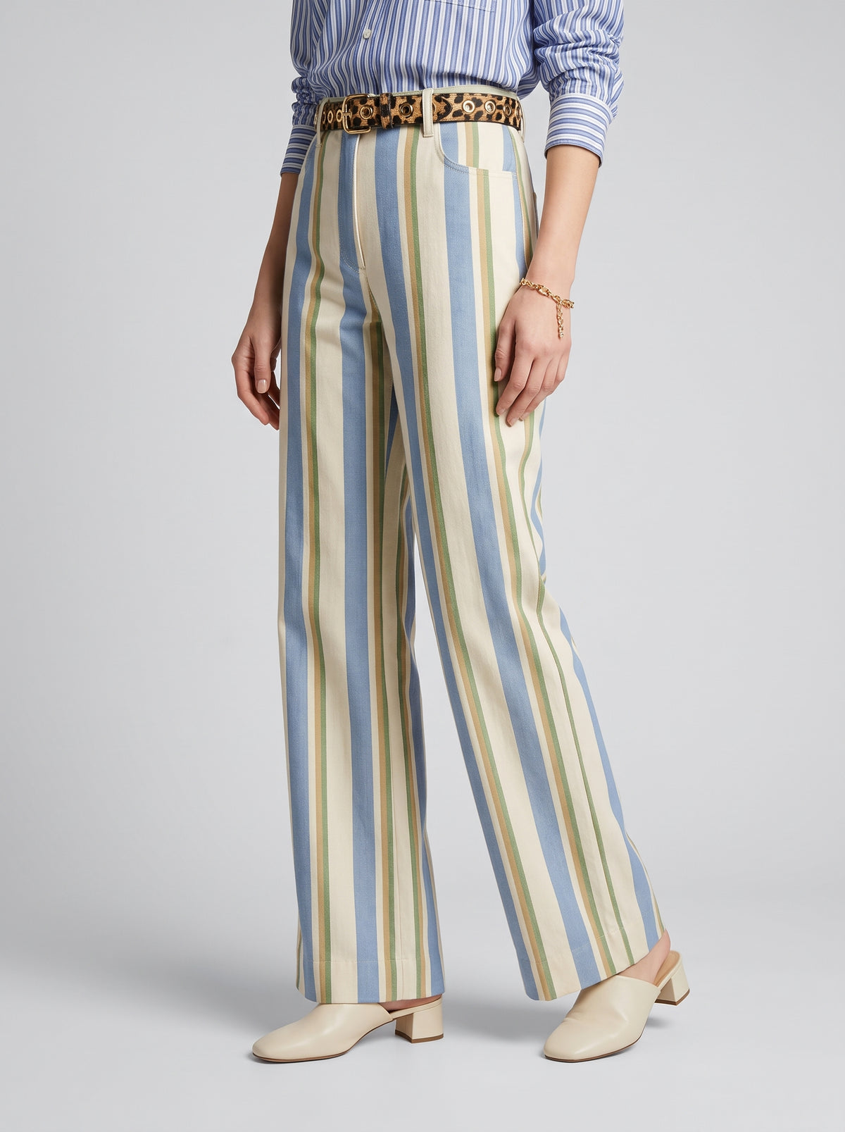 Pantalon utilitaire Valerie à rayures - Bleu