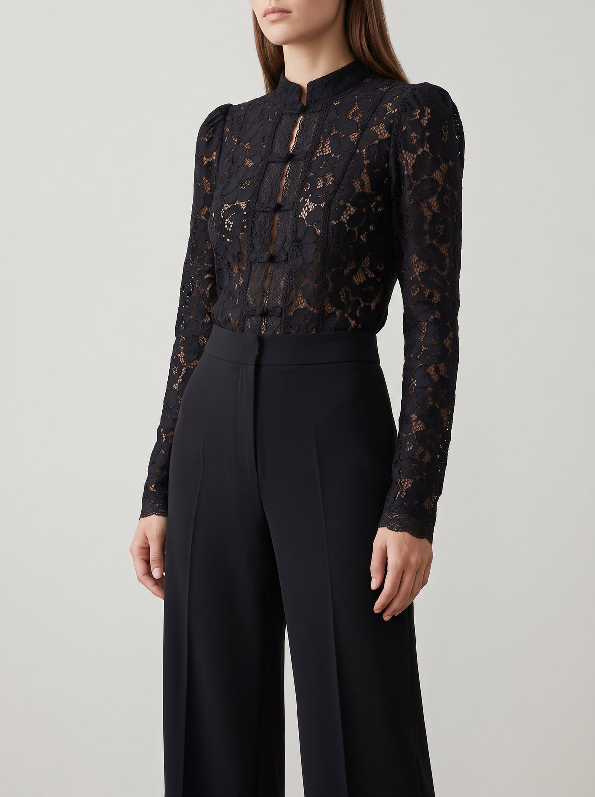 Katalina Puff Sleeve Lace Blouse — Black