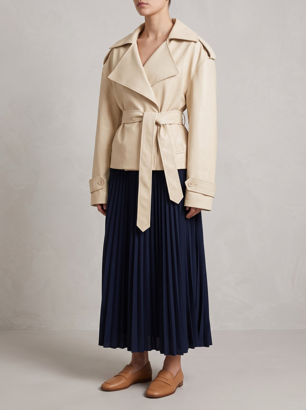Barbara Short Belted Trench Coat - Beige