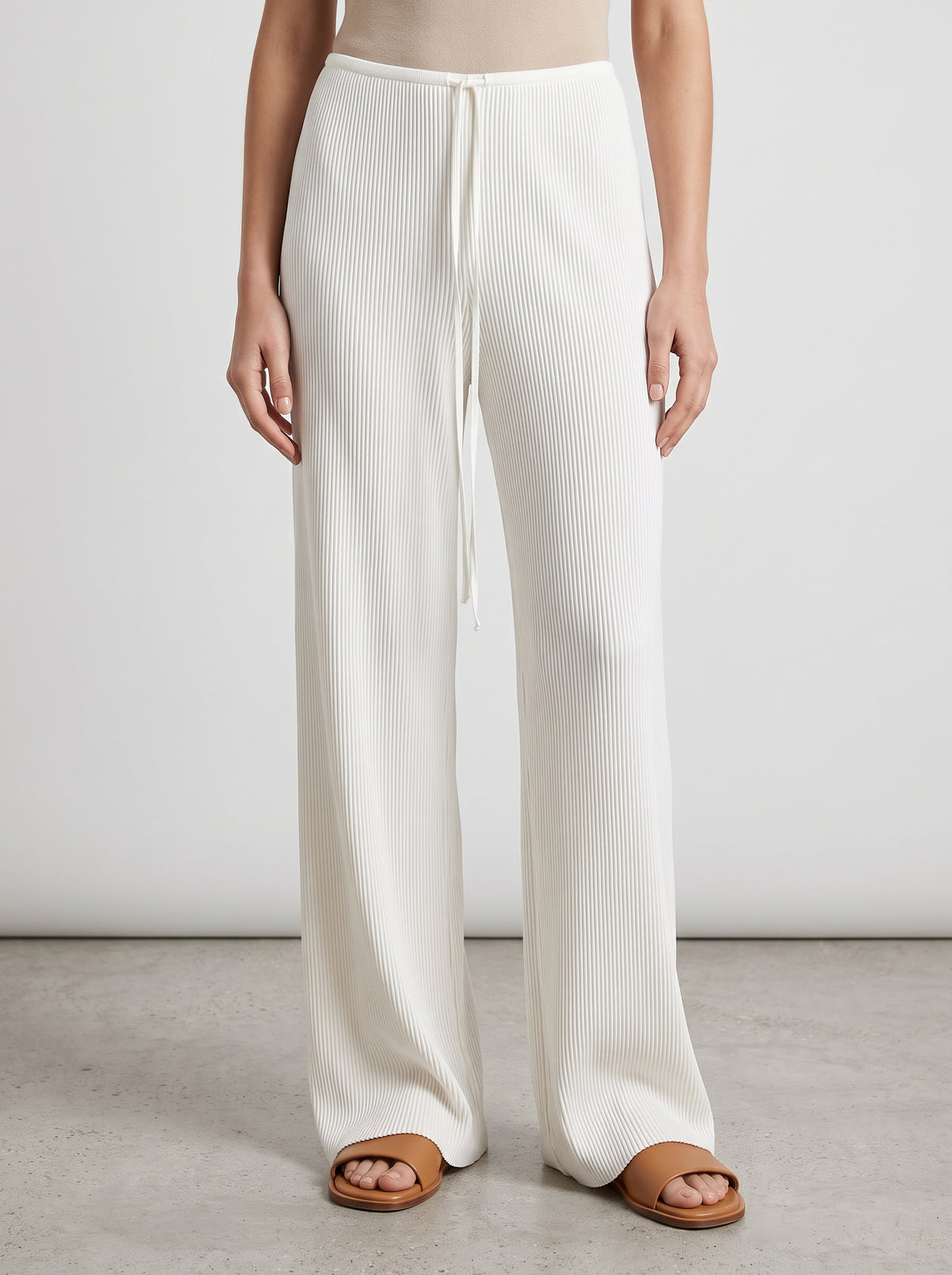 Gabriela Ribbed Knit Lounge Pants — White