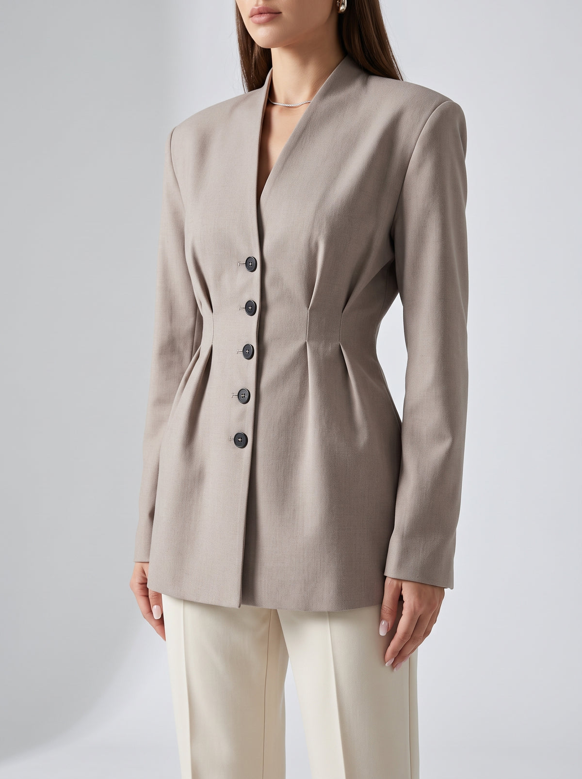 Daniela Collarless Cinched Waist Blazer - Grey