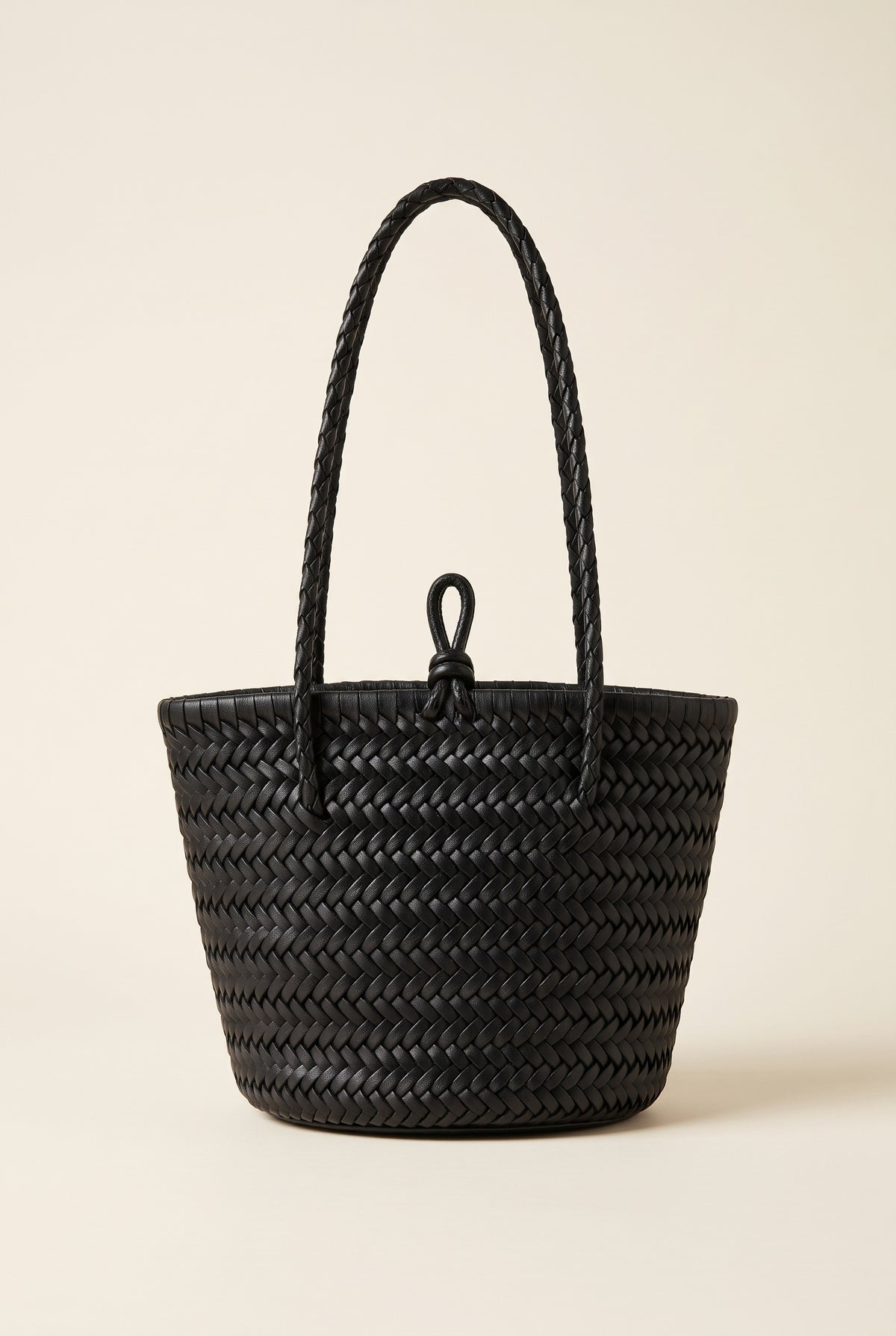 Blair Woven Faux Leather Bucket Bag — Black