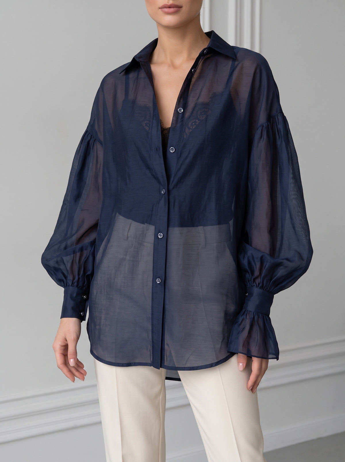 Patricia Sheer Long Sleeve Blouse — Blue