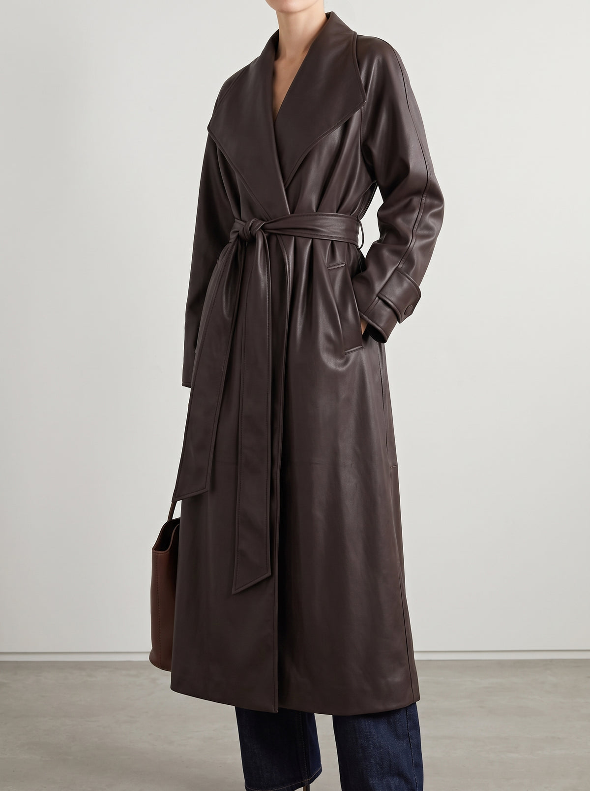 Trench long Shiela effet cuir - Marron foncé
