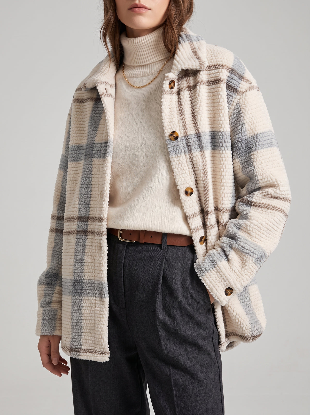 MARTHE — Checked Fleece Overshirt - Blue