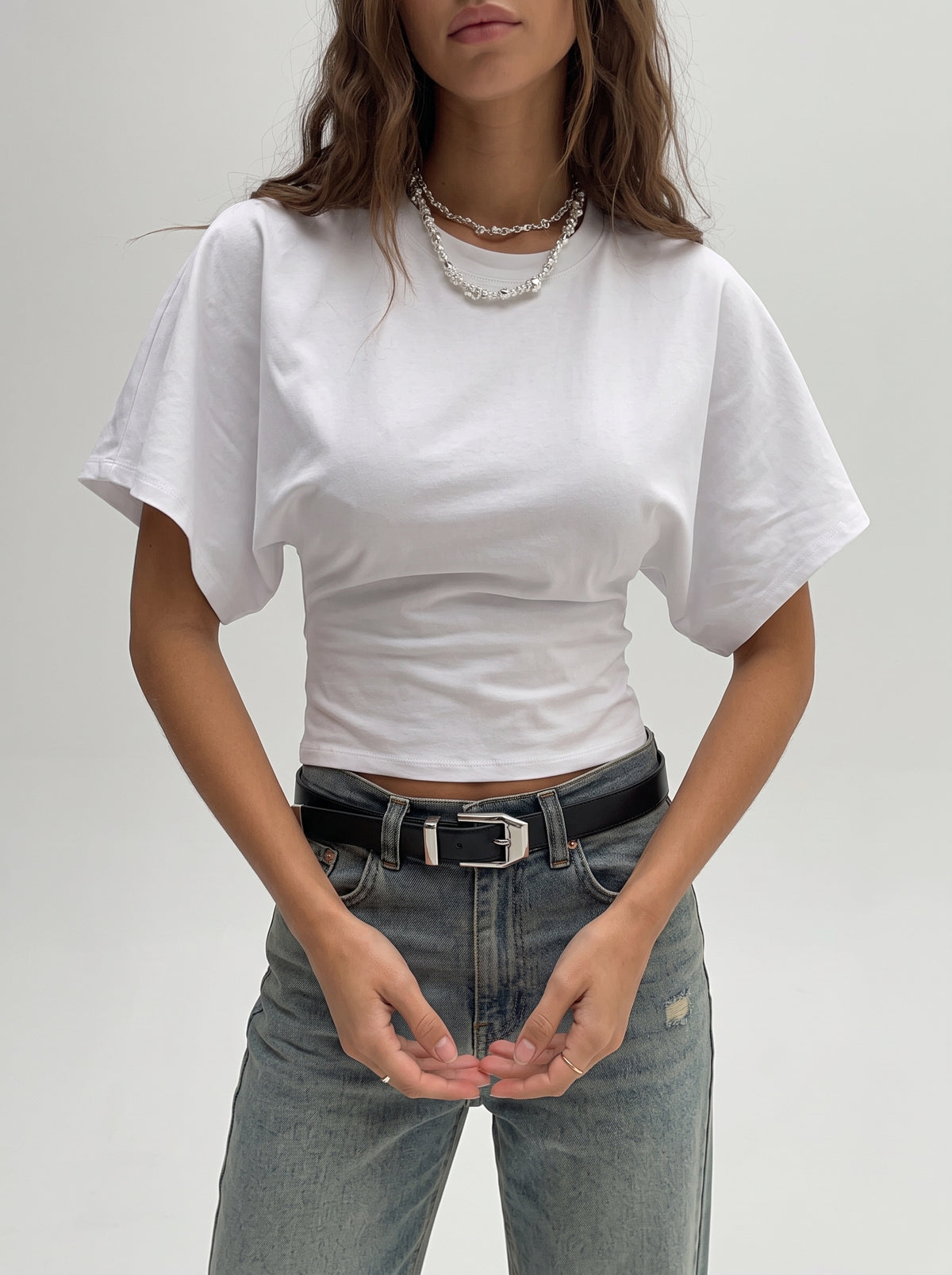 Sheila Relaxed Top with Defined Waist - White