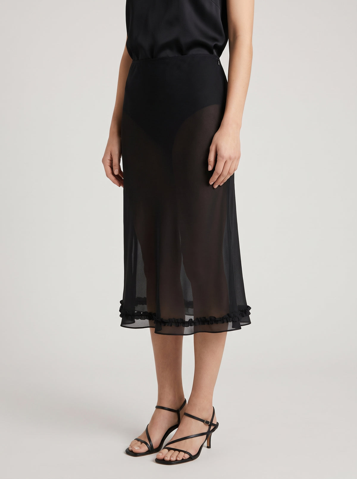 Bianca Polka Dot Mesh Midi Skirt — Black