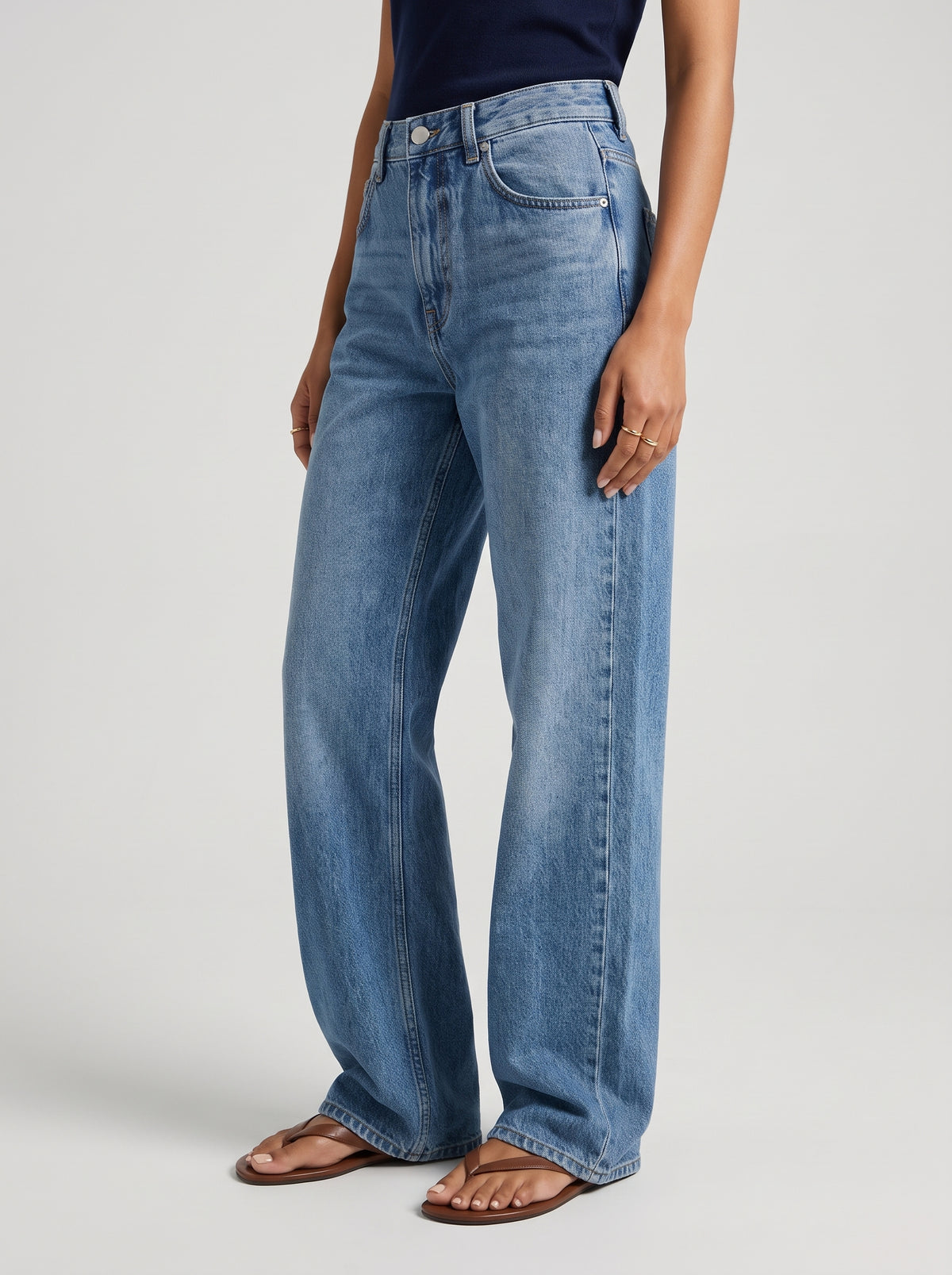 Charlize Star Patchwork Color-Block Jeans — Light Blue