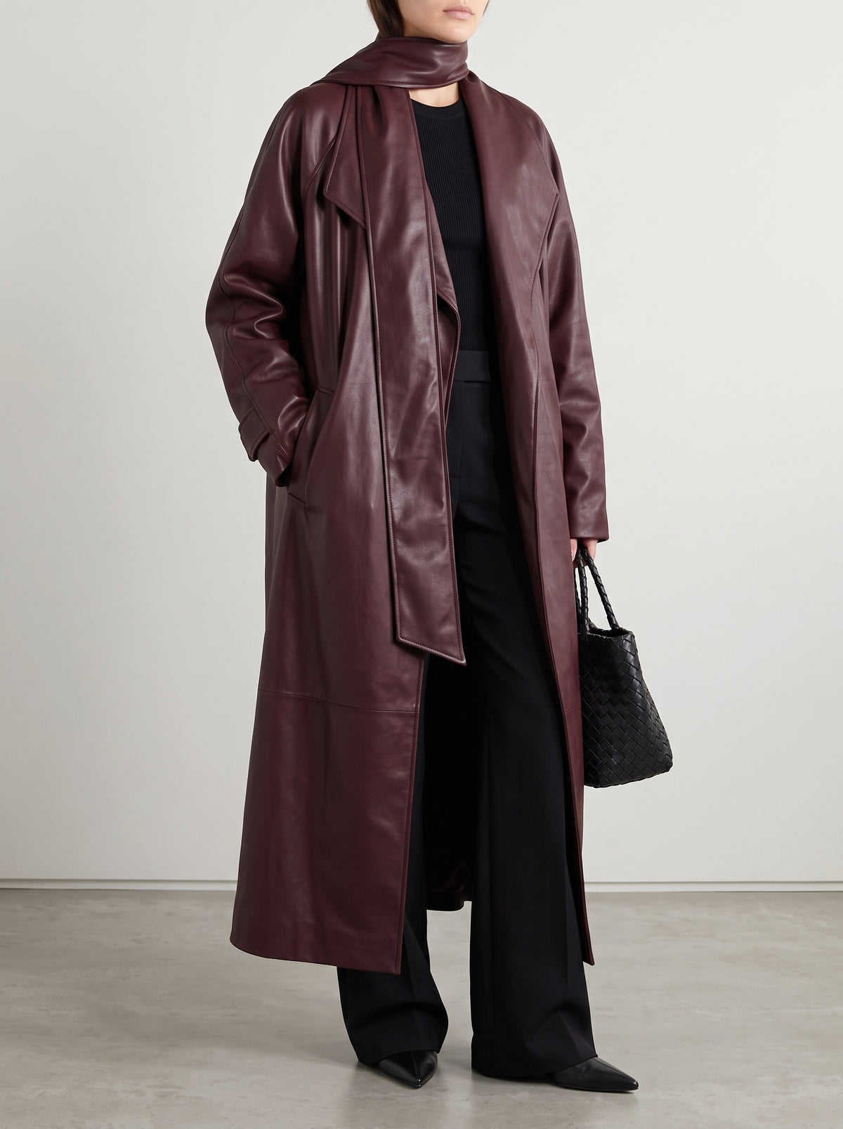 Trench long Shiela effet cuir - Bordeaux