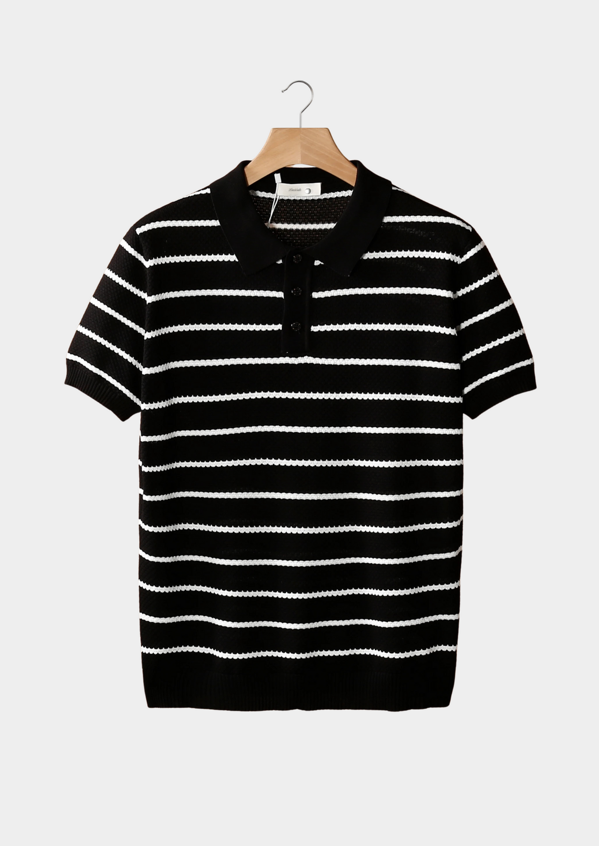 Polo texturé à rayures boutonné noir