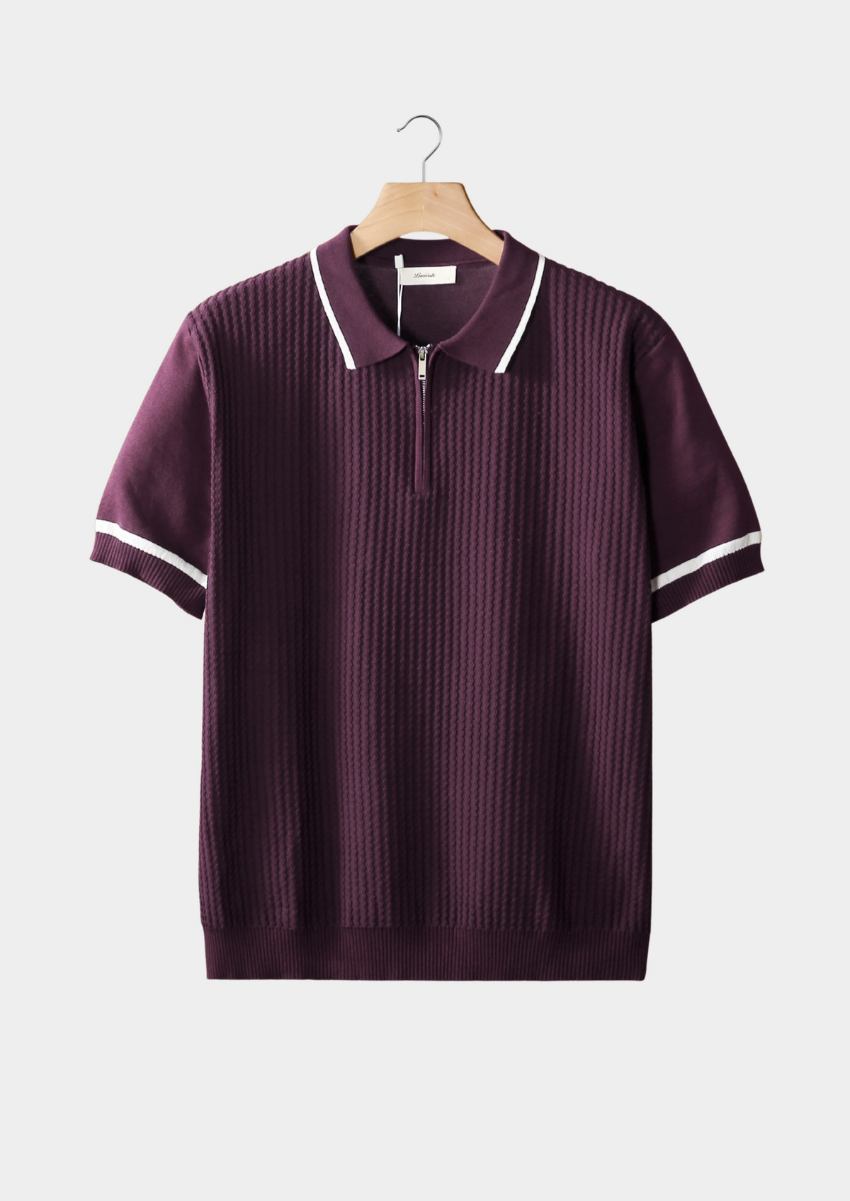 Polo zippé à liserés contrastés violet