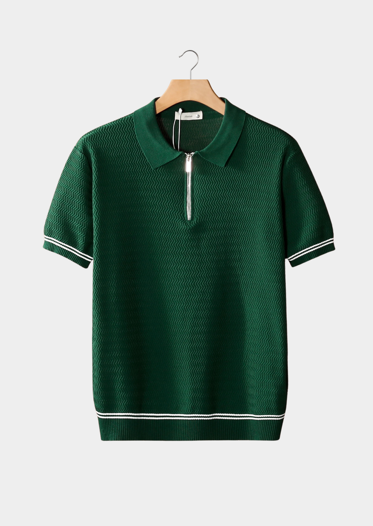 Polo zippé texturé zigzag vert