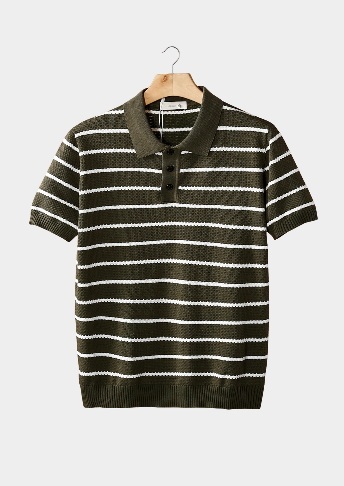 Polo texturé à rayures boutonné olive