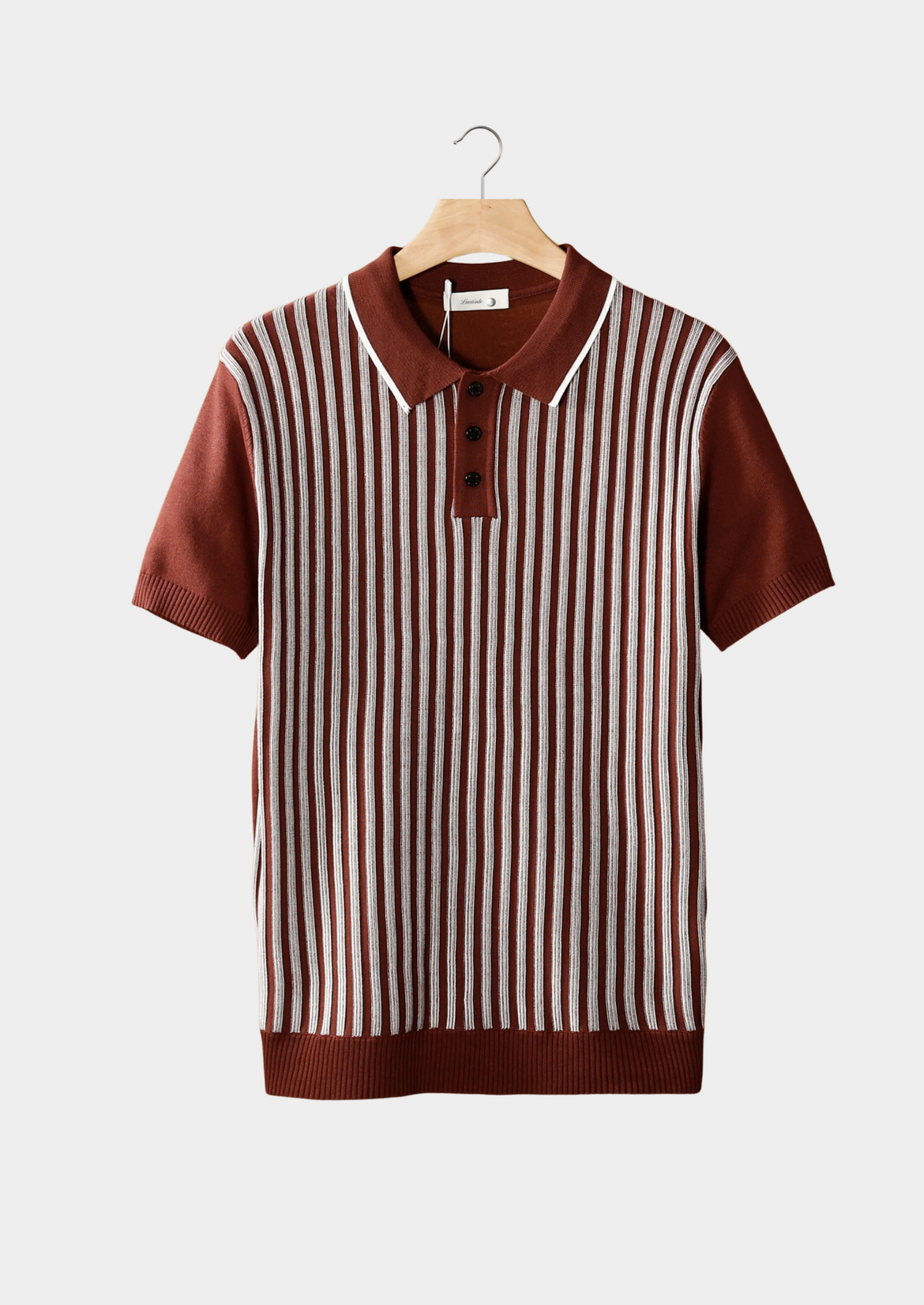 Polo à rayures verticales marron rouille