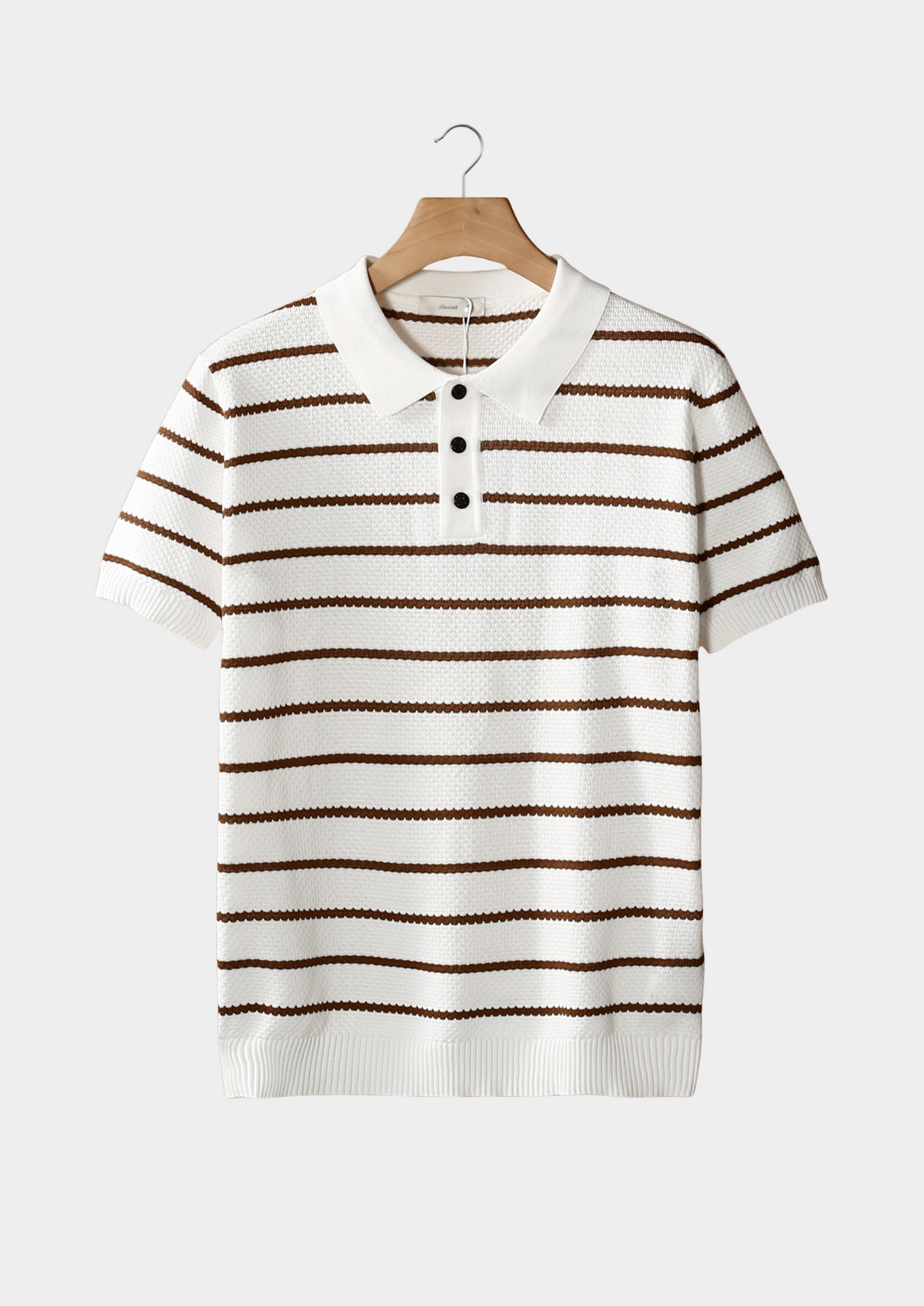 Polo texturé à rayures boutonné blanc