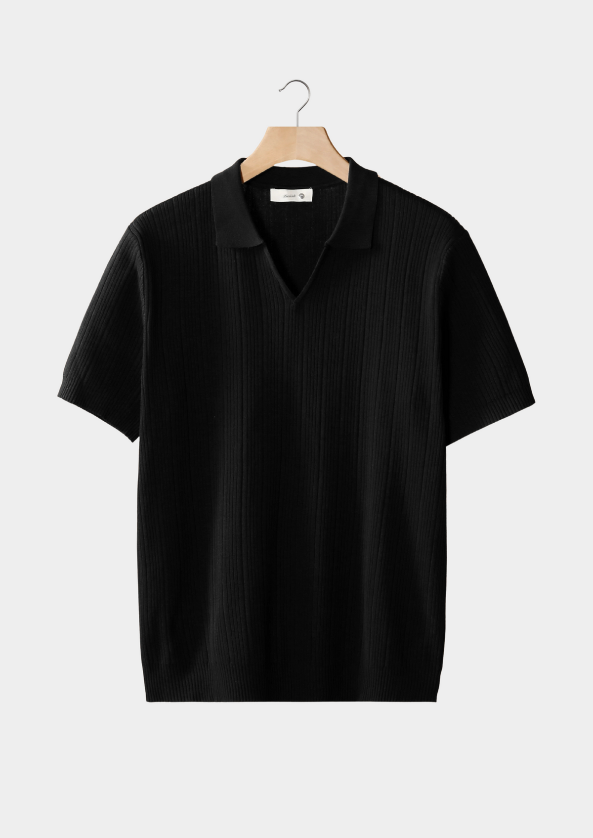 Polo côtelé à col ouvert noir