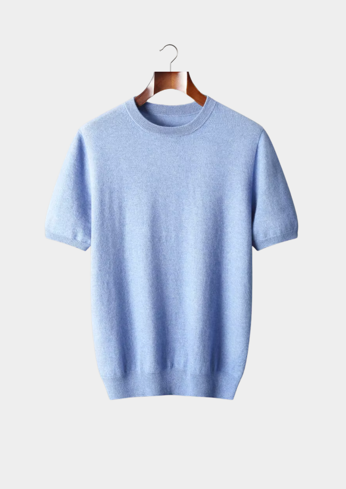 T-Shirt col rond classique en cachemire premium bleu clair