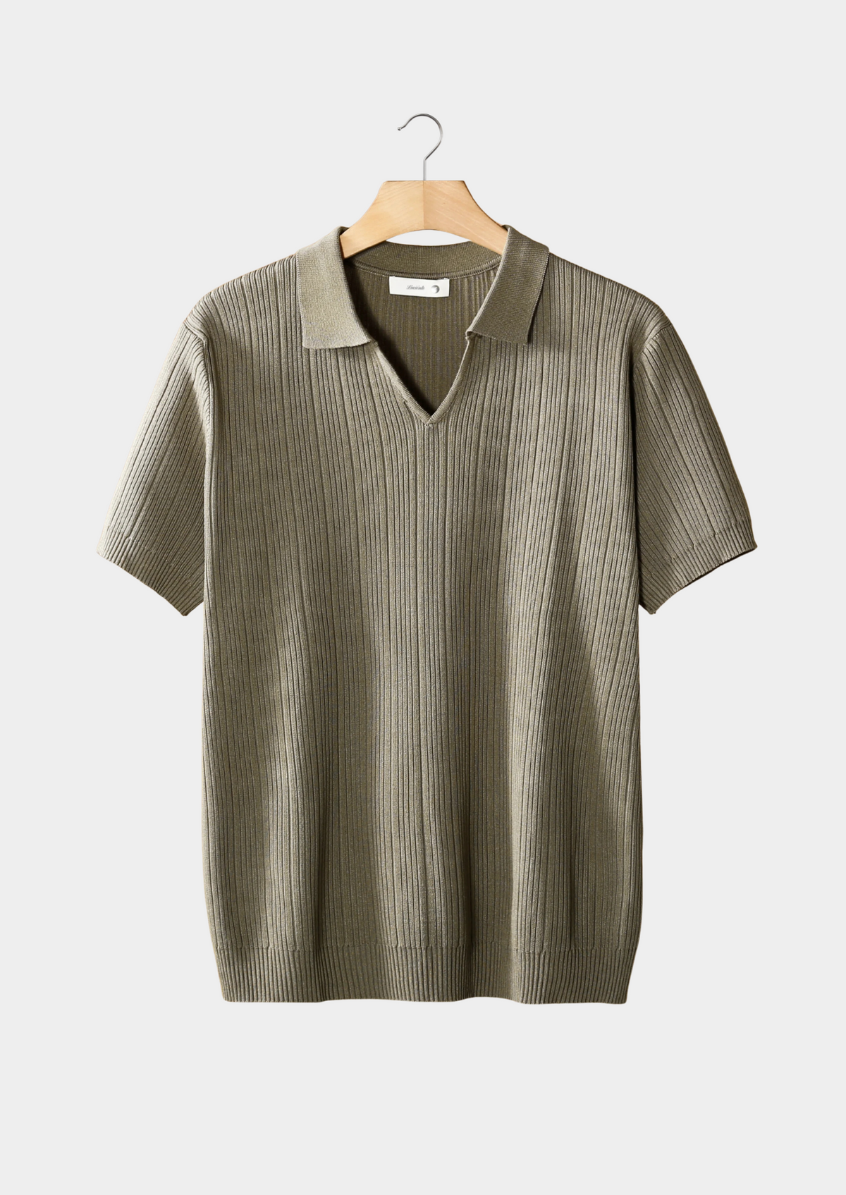 Polo côtelé à col ouvert taupe