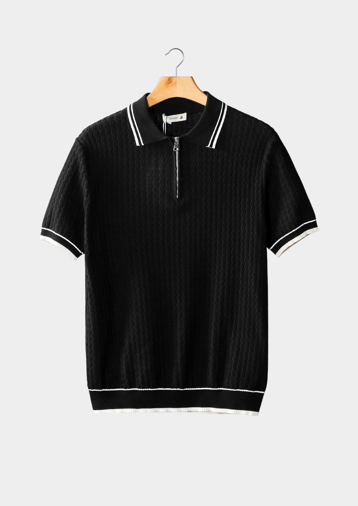 Polo zippé texturé ondulé noir