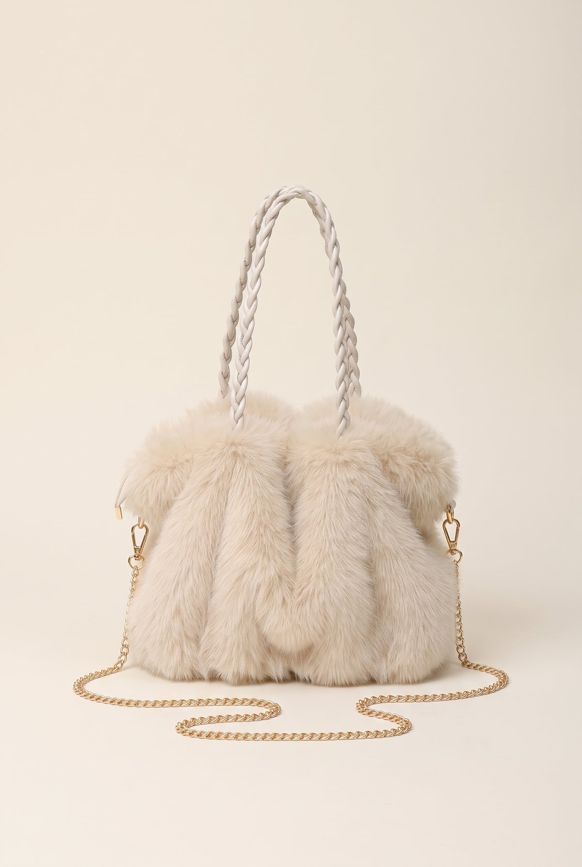Loreen Pleated Faux Fur Tote — Cream