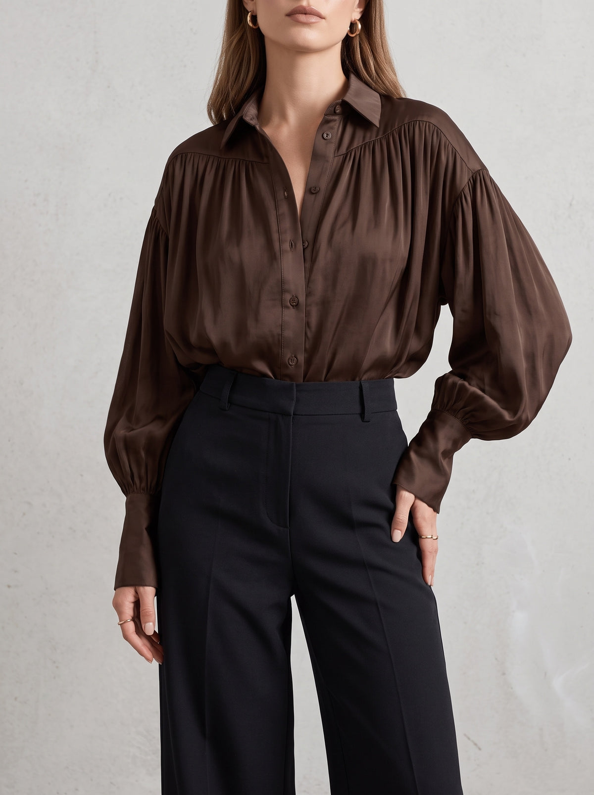 Brielle Sheer Button-Up Blouse - Brown