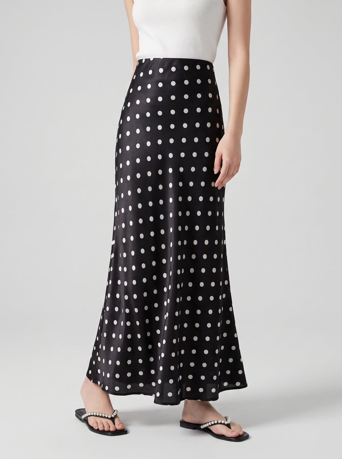 Bianca Polka Dot Mermaid Midi Skirt — Black