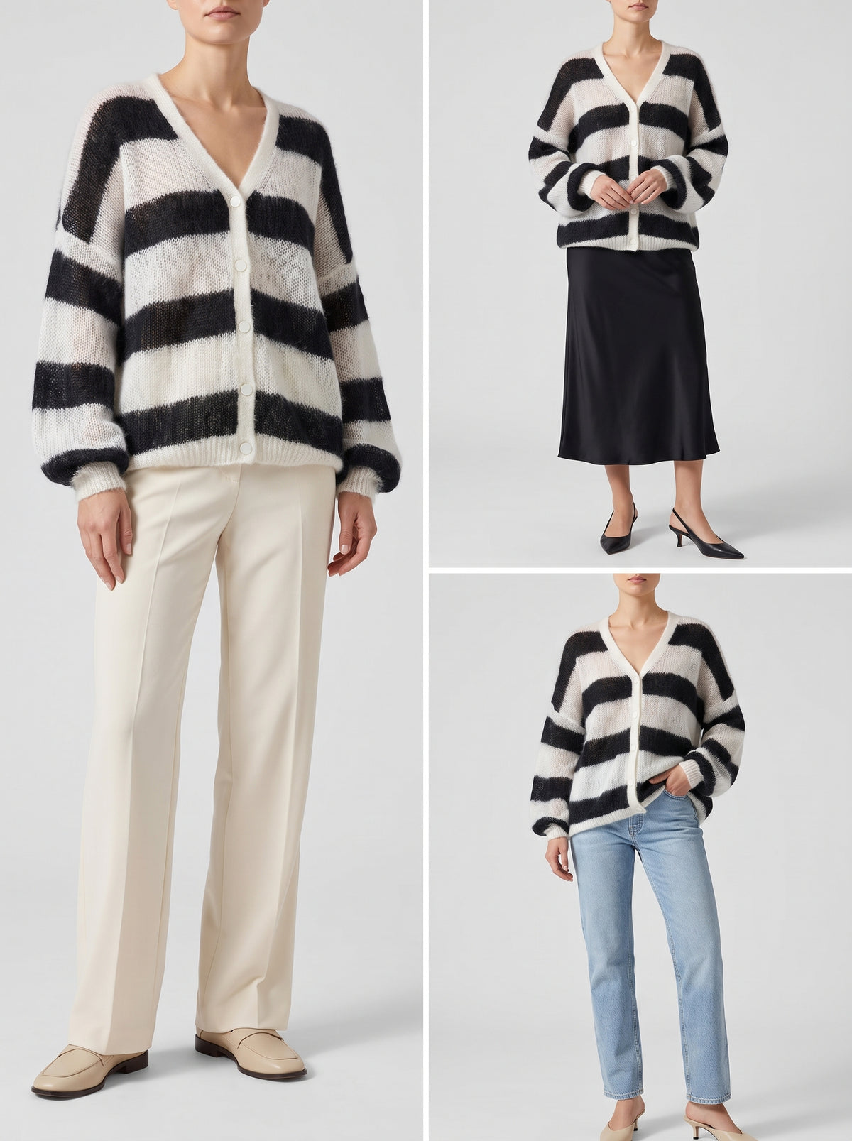 Christel Striped Loose Fit Cardigan - Black