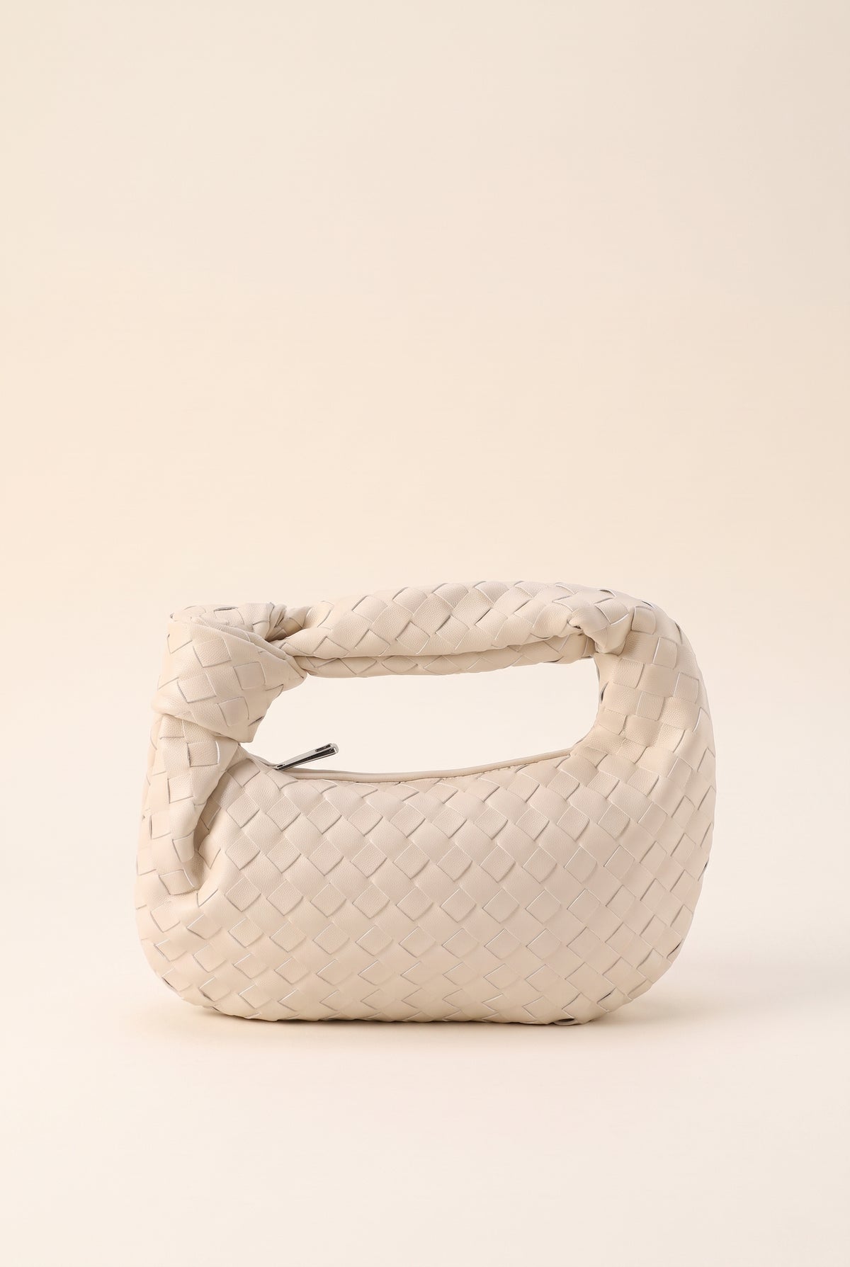 Mini sac tressé en effet cuir - Crème