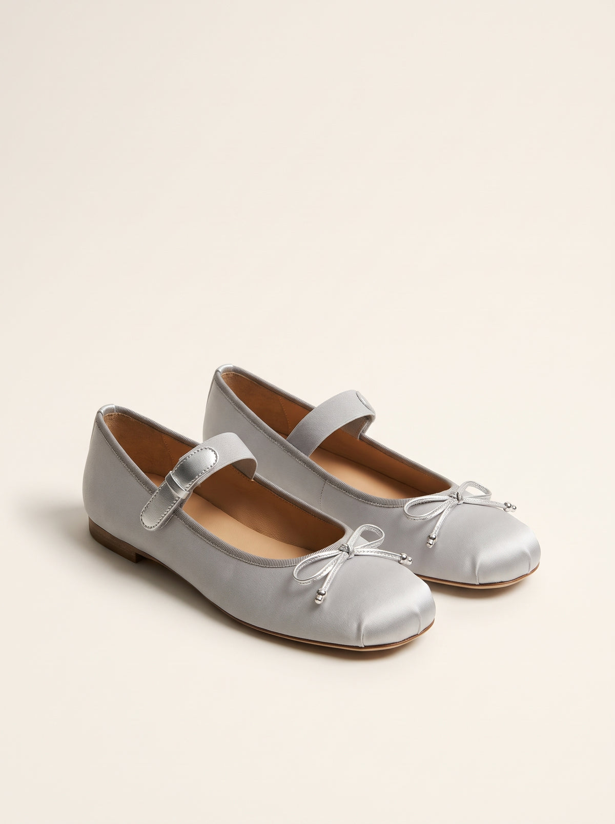 Pamela Satin Bow Ballet Flats — Silver