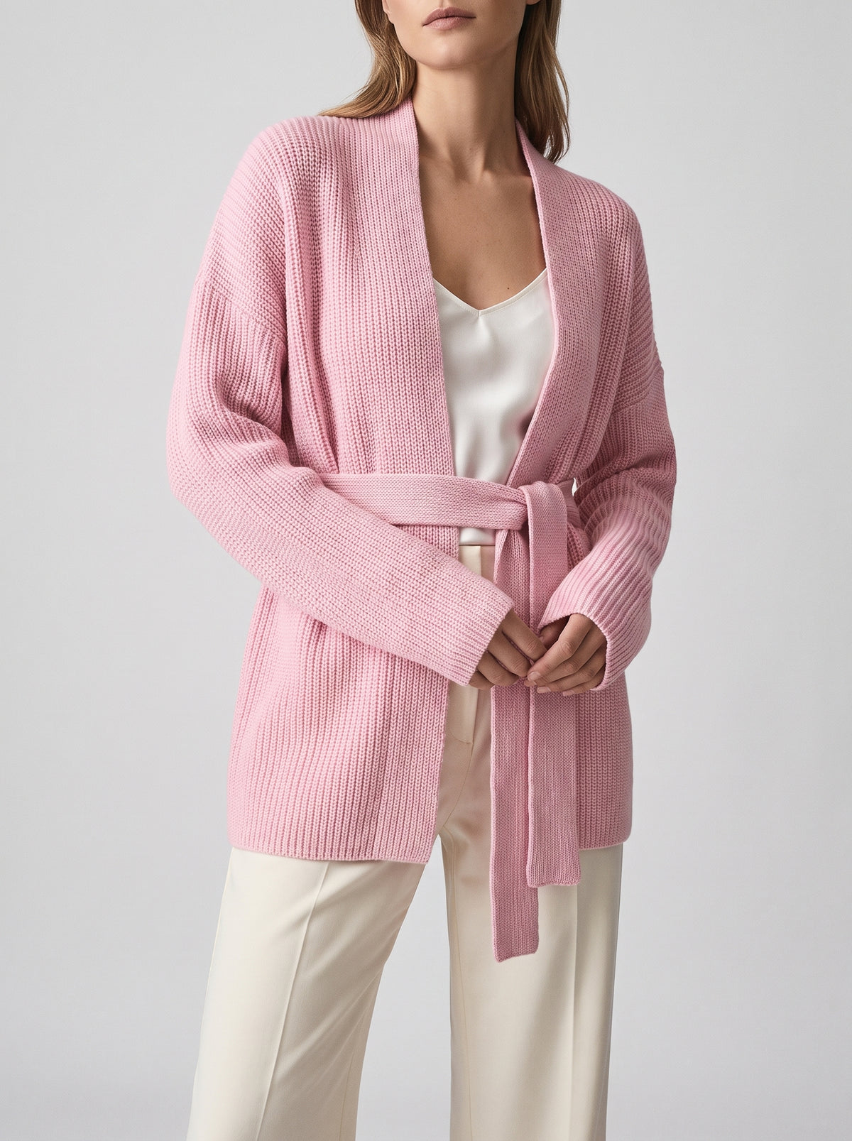 Georgine Belted Wrap Cardigan — Pink