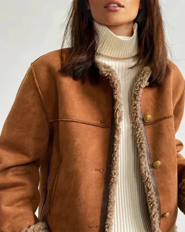 HORTENSE — Manteau Boutonné en Peau Lainée
