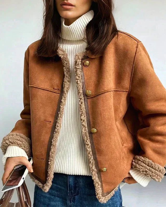 HORTENSE — Manteau Boutonné en Peau Lainée