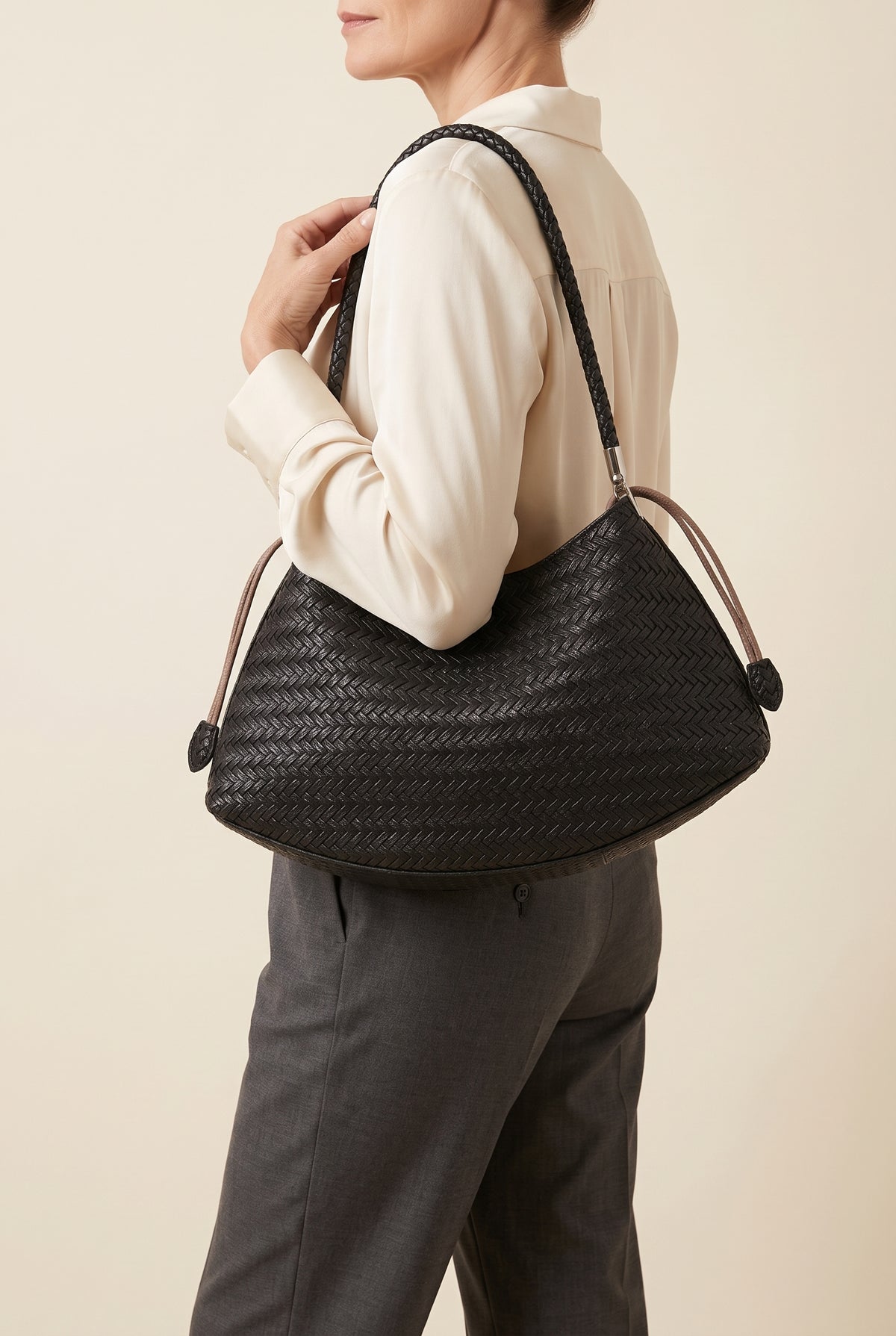 Alya Woven Natural Fiber Shoulder Bag — On-Model View