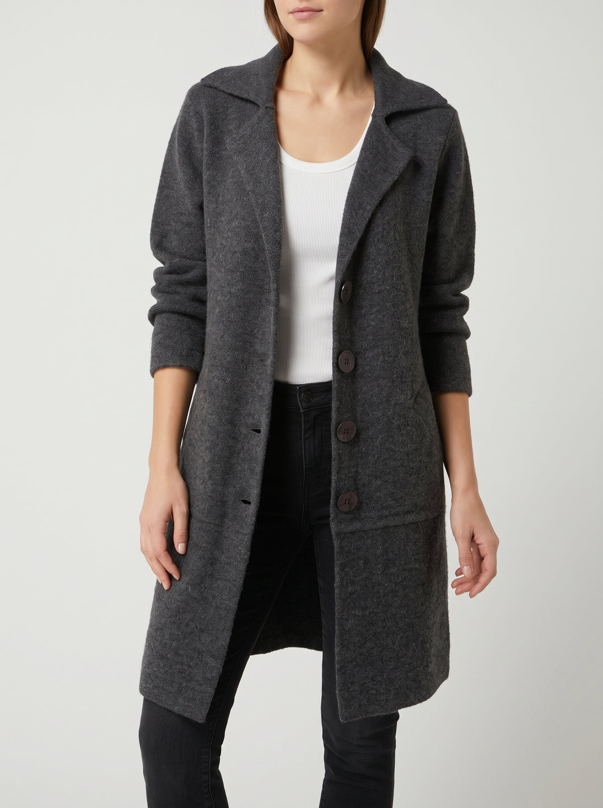 Veste Amélie boutonnée à poignets contrastés - Gris